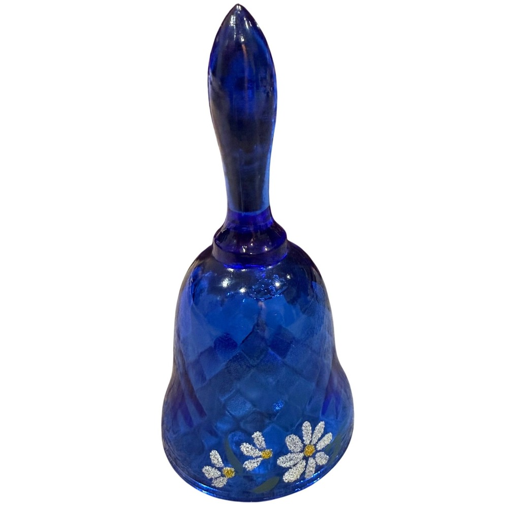 Fenton Cobalt Blue Glass Bell Hand Painted D Cutshaw Daisy‎ Floral
